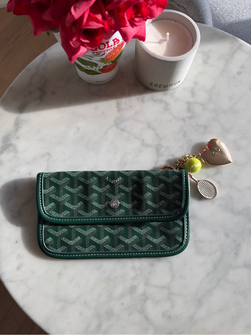 Goyard Green Goyardine Canvas Wallet Pochette Pouch Wristlet